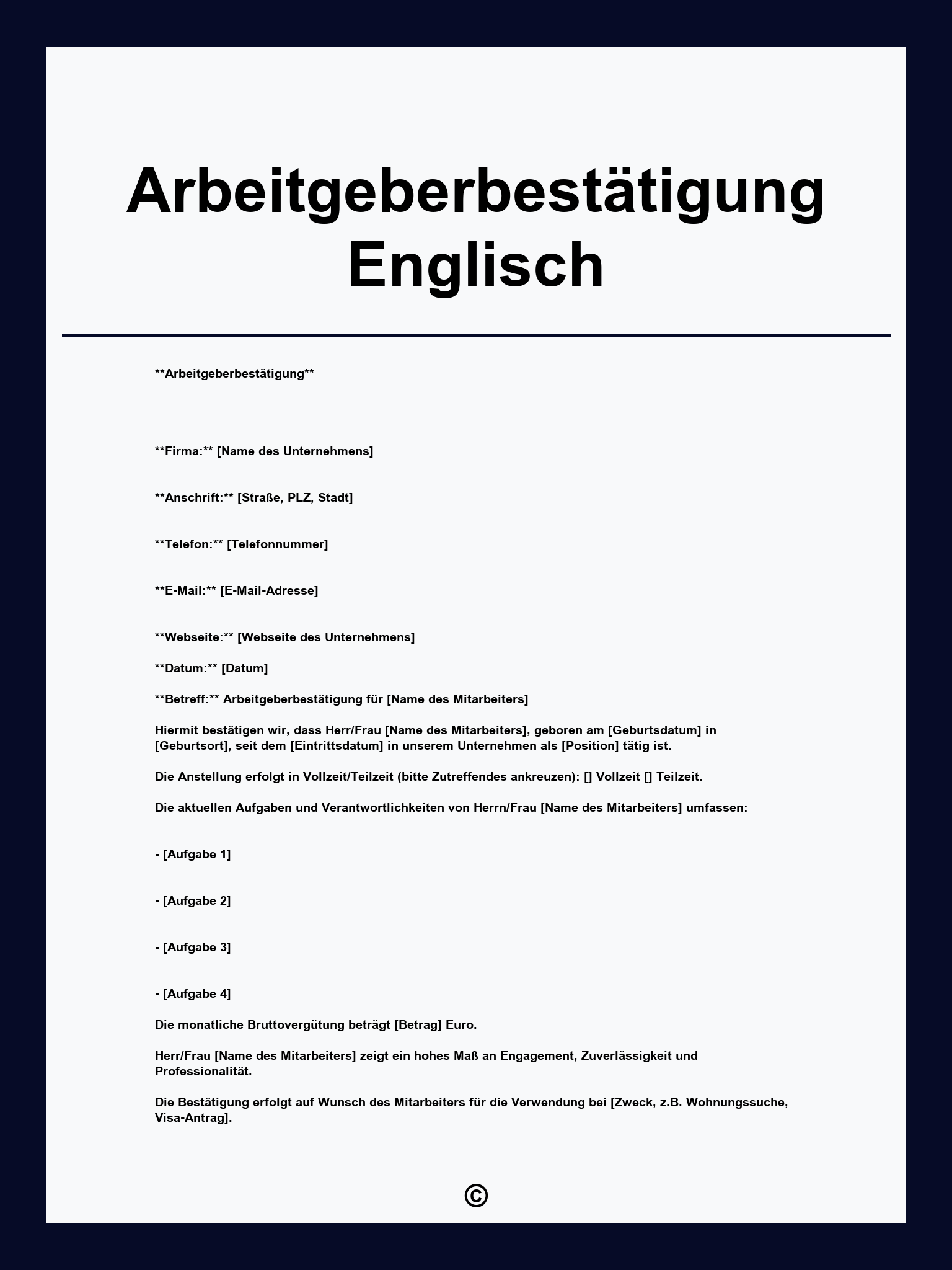Arbeitgeberbest tigung Englisch
