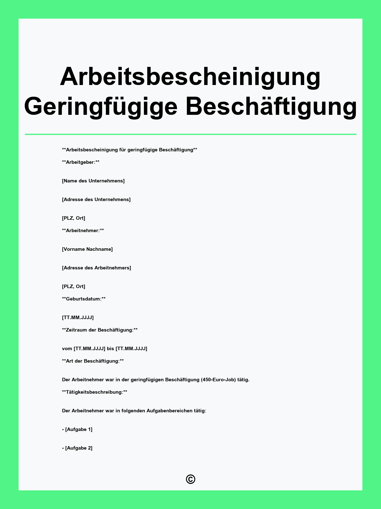 Arbeitsbescheinigung Geringfügige Beschäftigung