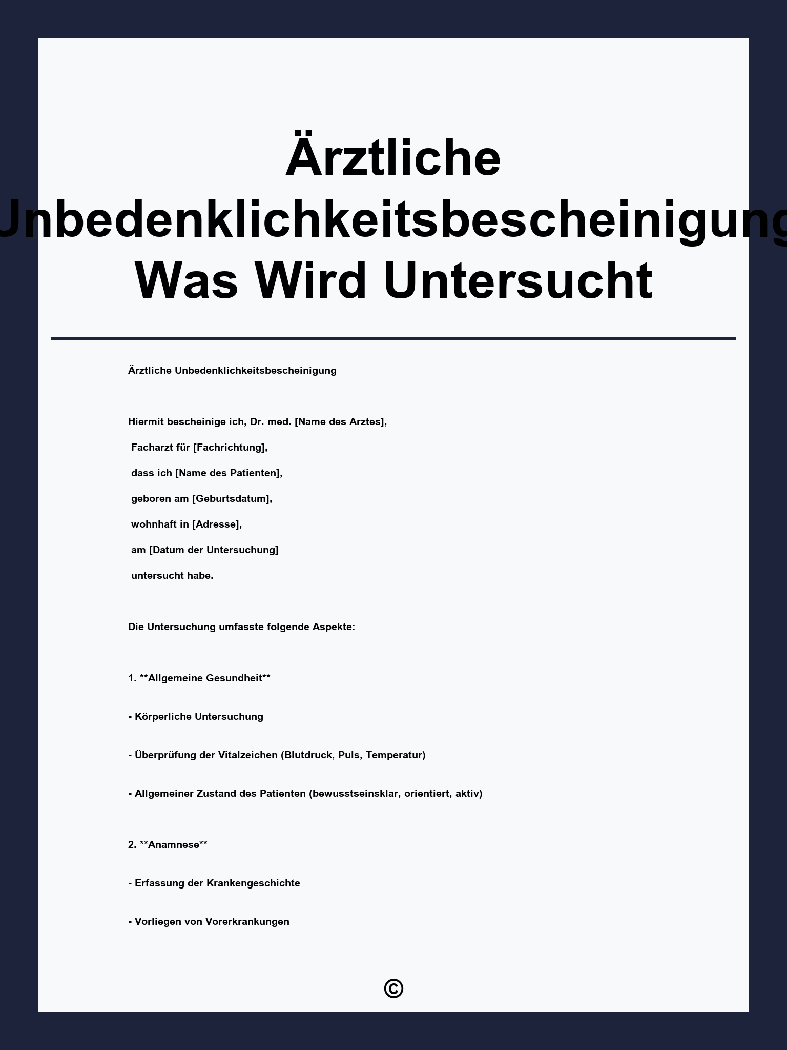 Ärztliche Unbedenklichkeitsbescheinigung Was Wird Untersucht