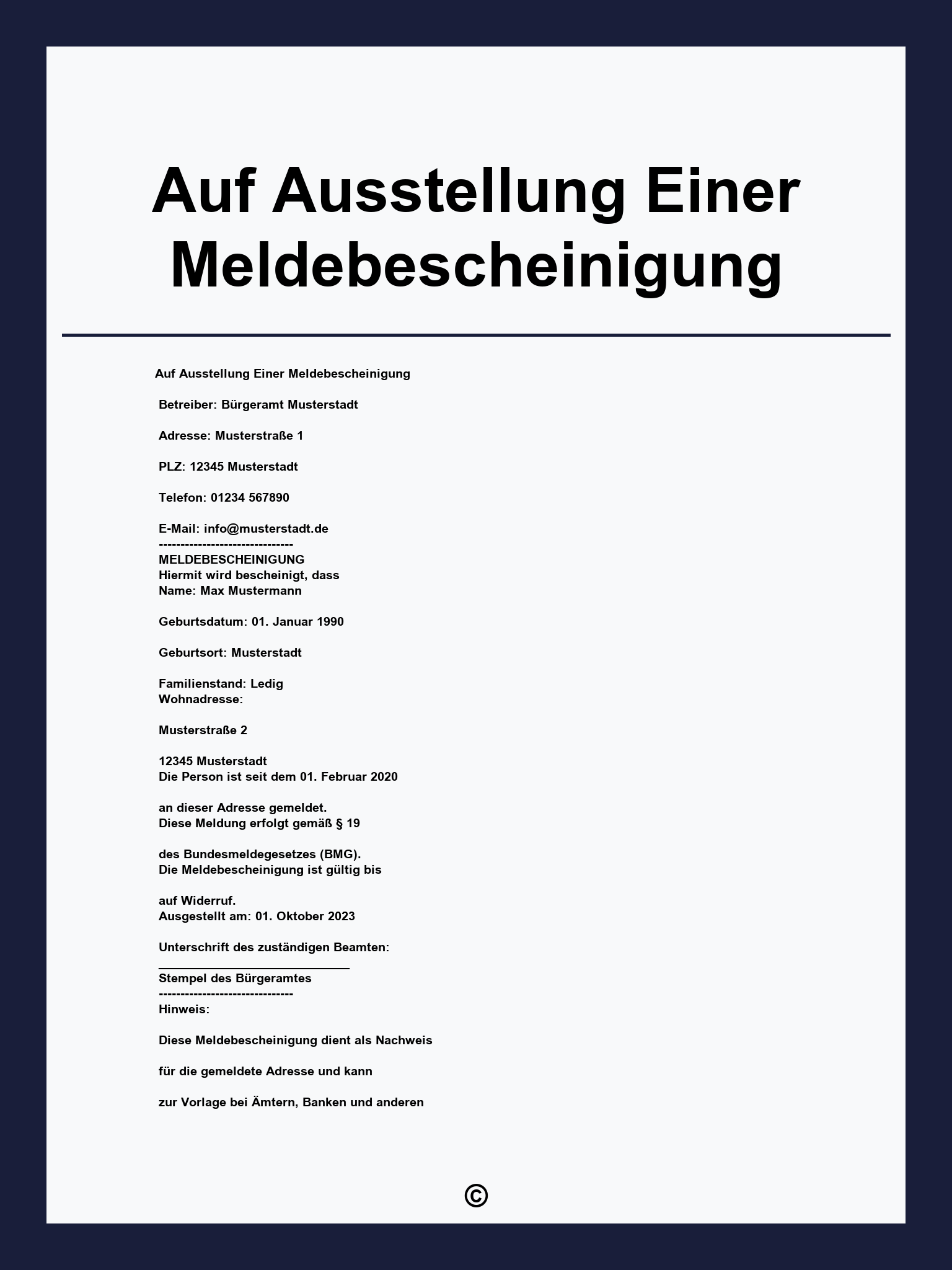 Antrag Auf Ausstellung Einer Meldebescheinigung