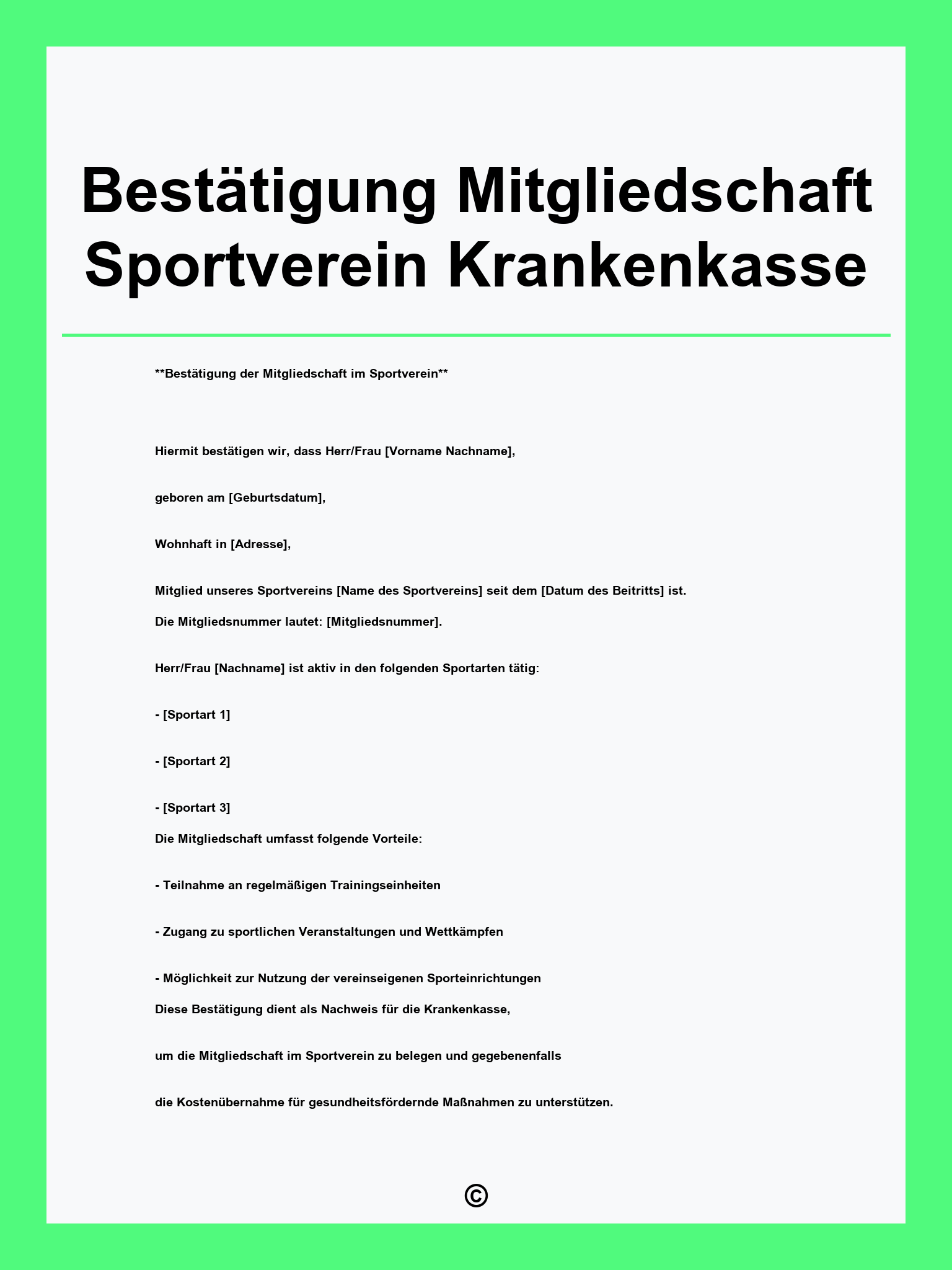 Bestätigung Mitgliedschaft Sportverein Krankenkasse