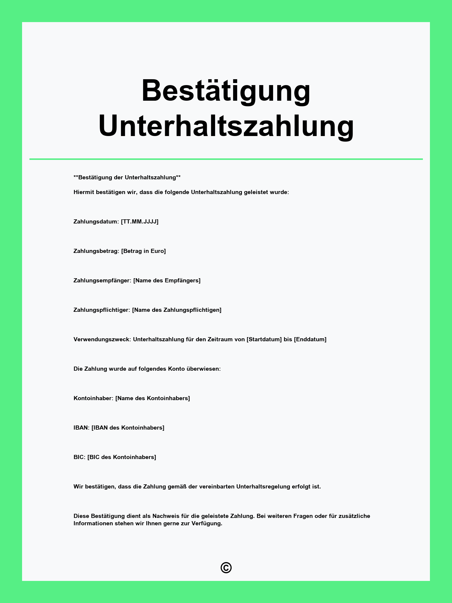 Bestätigung Unterhaltszahlung Muster