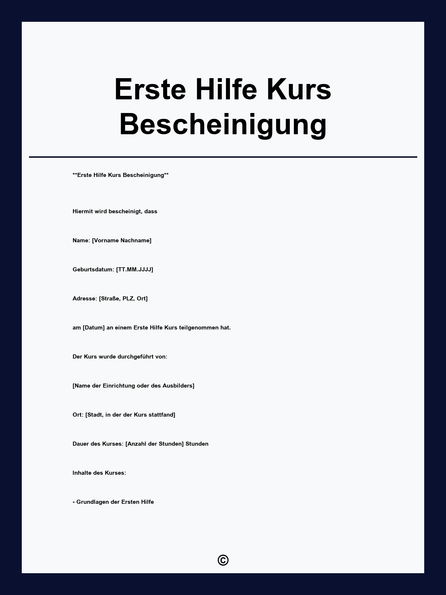 Erste-Hilfe Kurs Bescheinigung