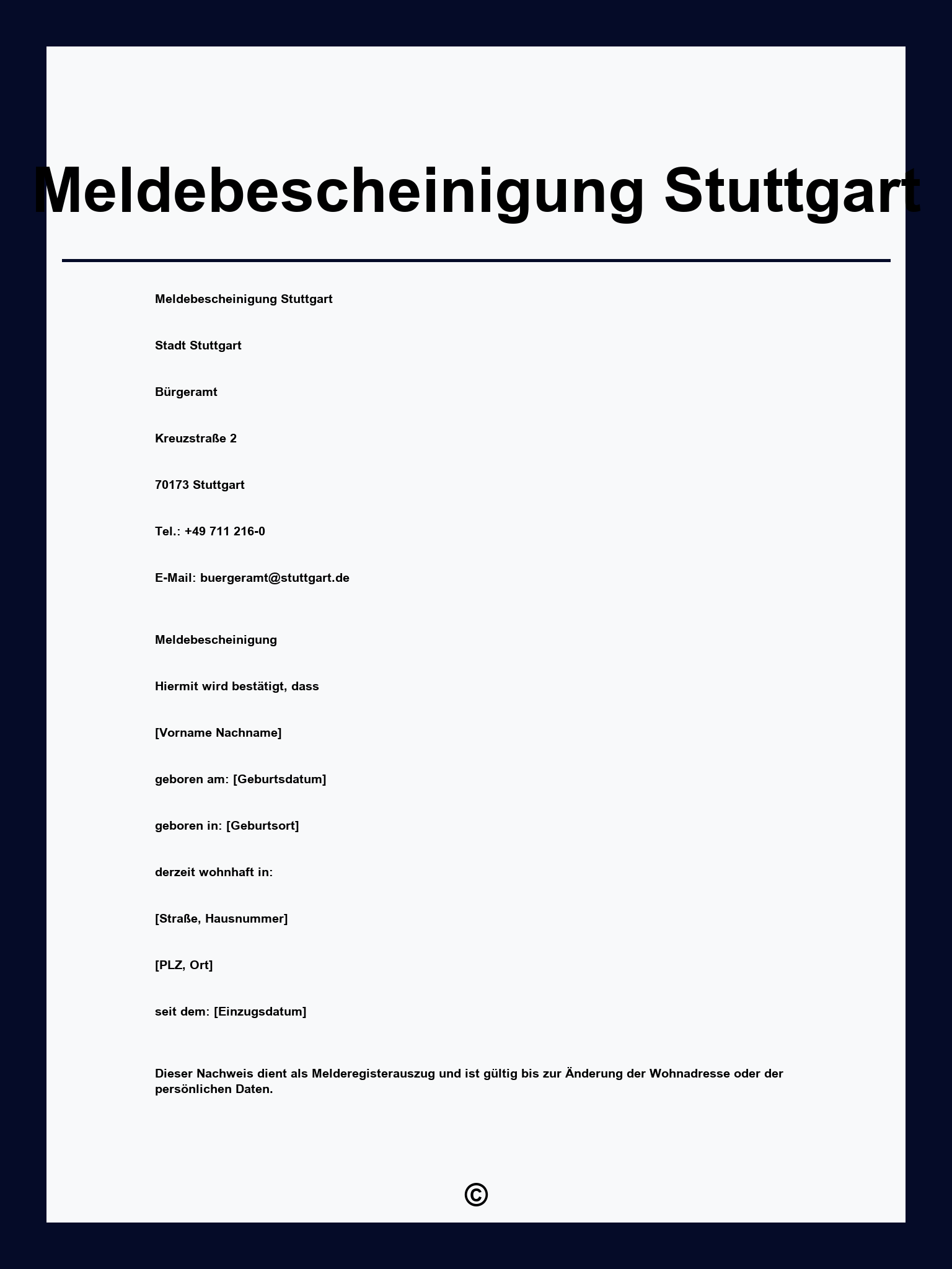 Meldebescheinigung Stuttgart