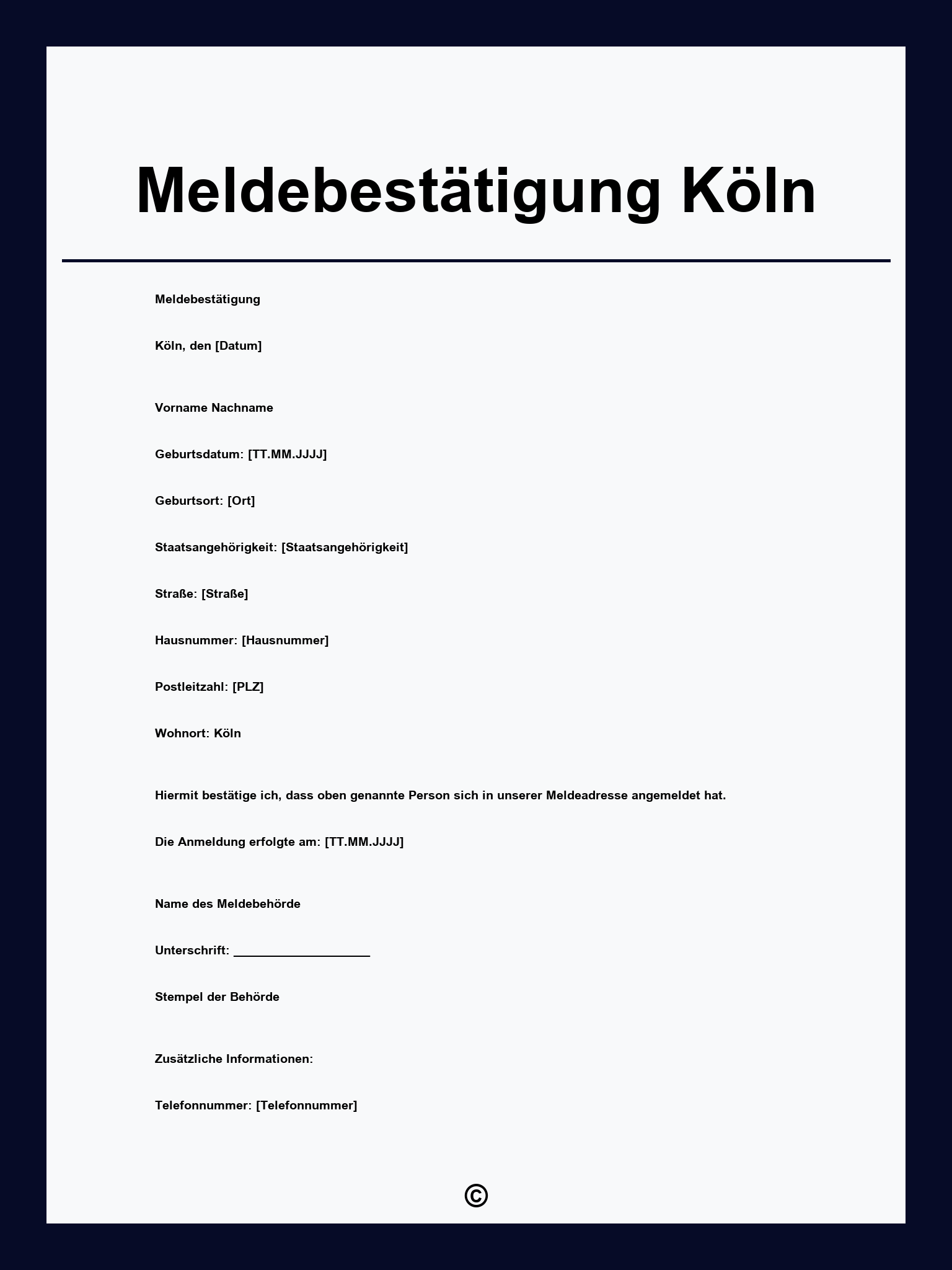 Meldebestätigung Köln