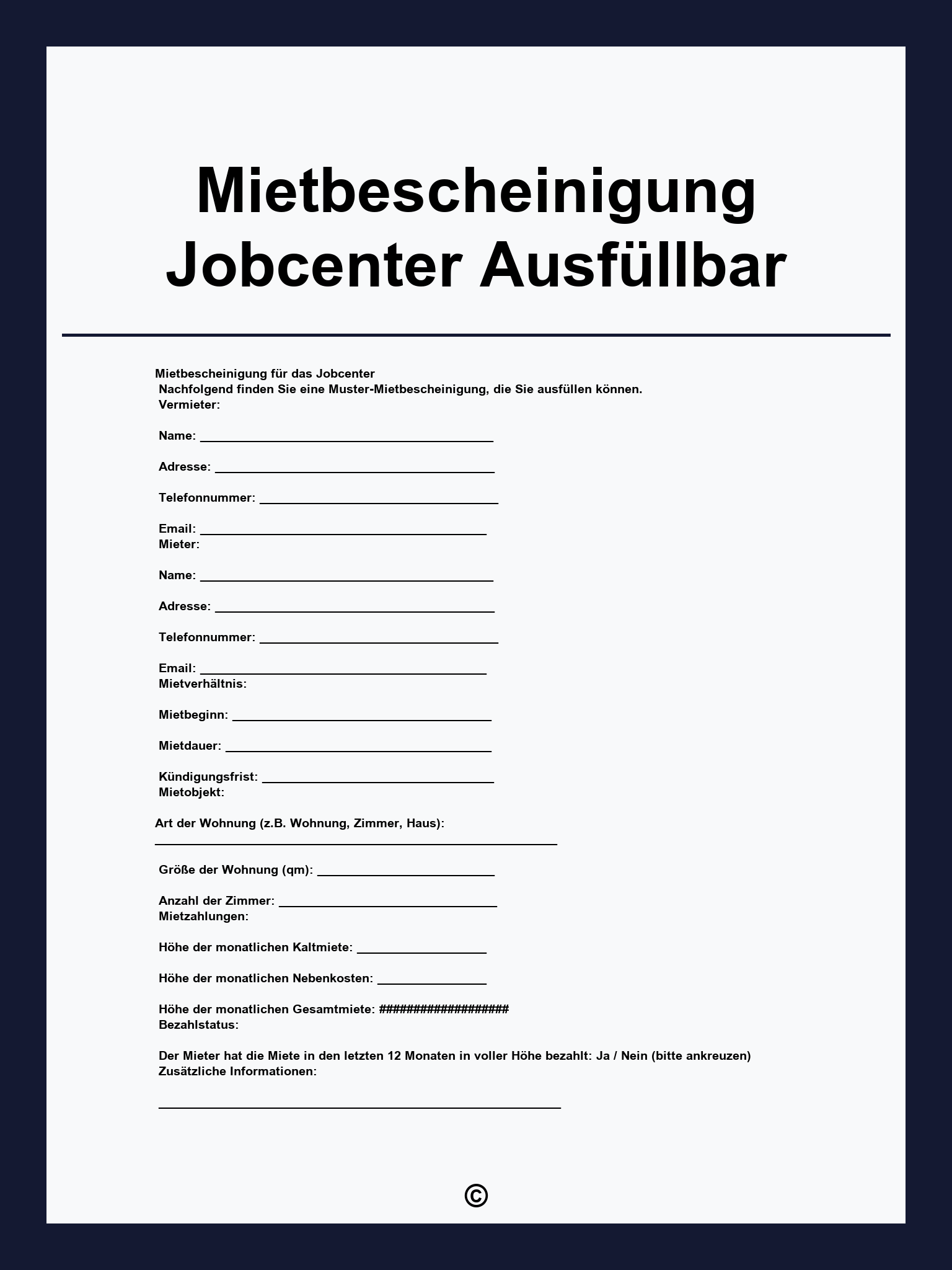 Mietbescheinigung Jobcenter Ausfüllbar
