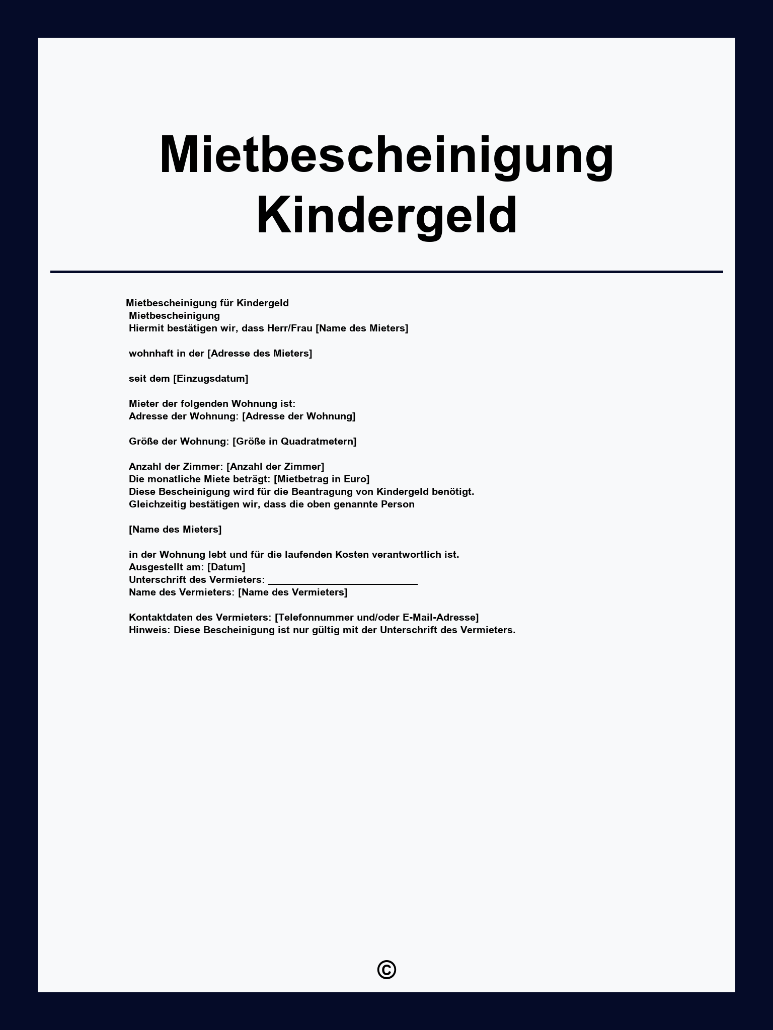 Mietbescheinigung Kindergeld