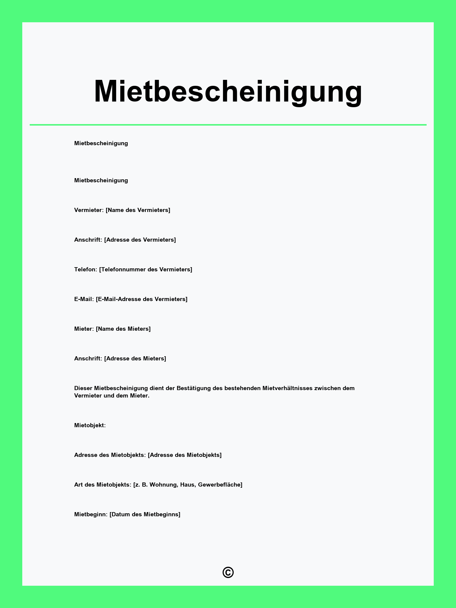 Mietbescheinigung Vorlage