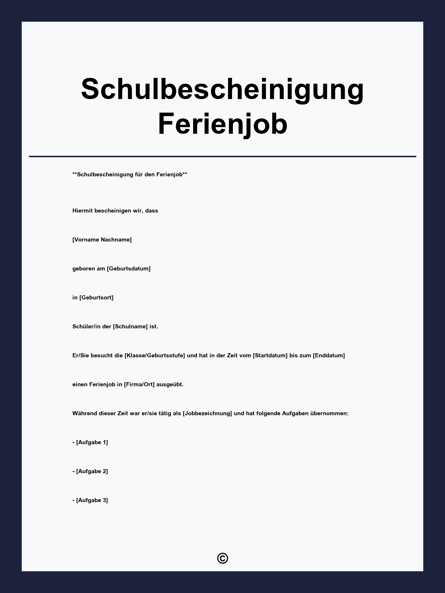 Schulbescheinigung Ferienjob