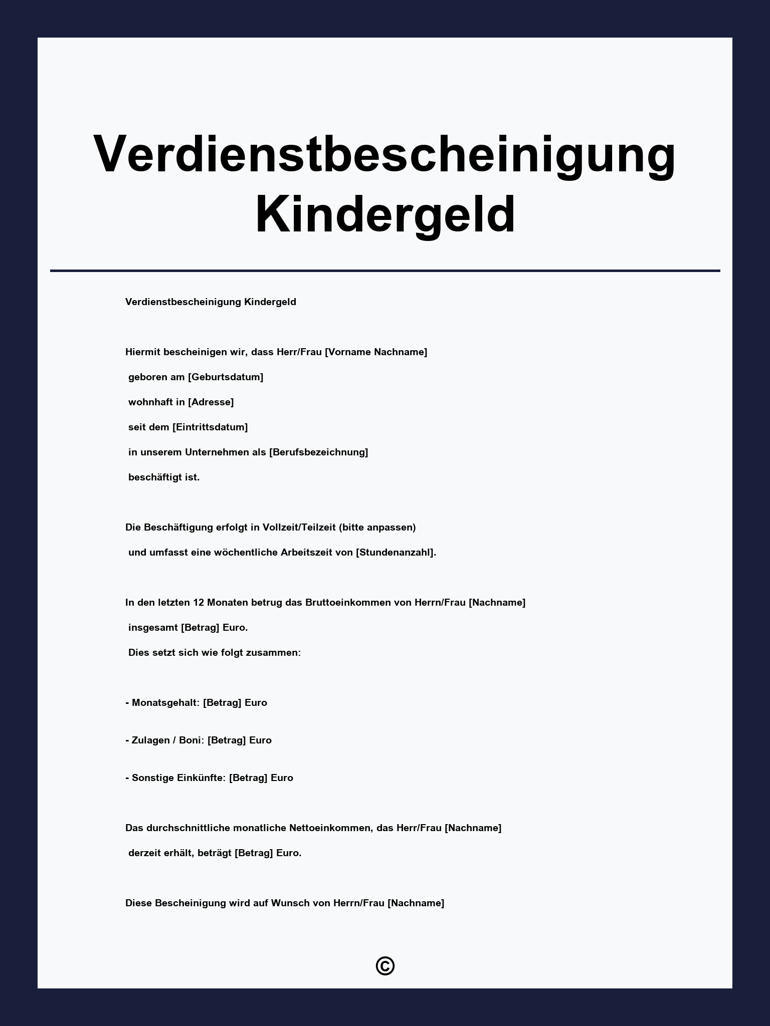 Verdienstbescheinigung Kindergeld