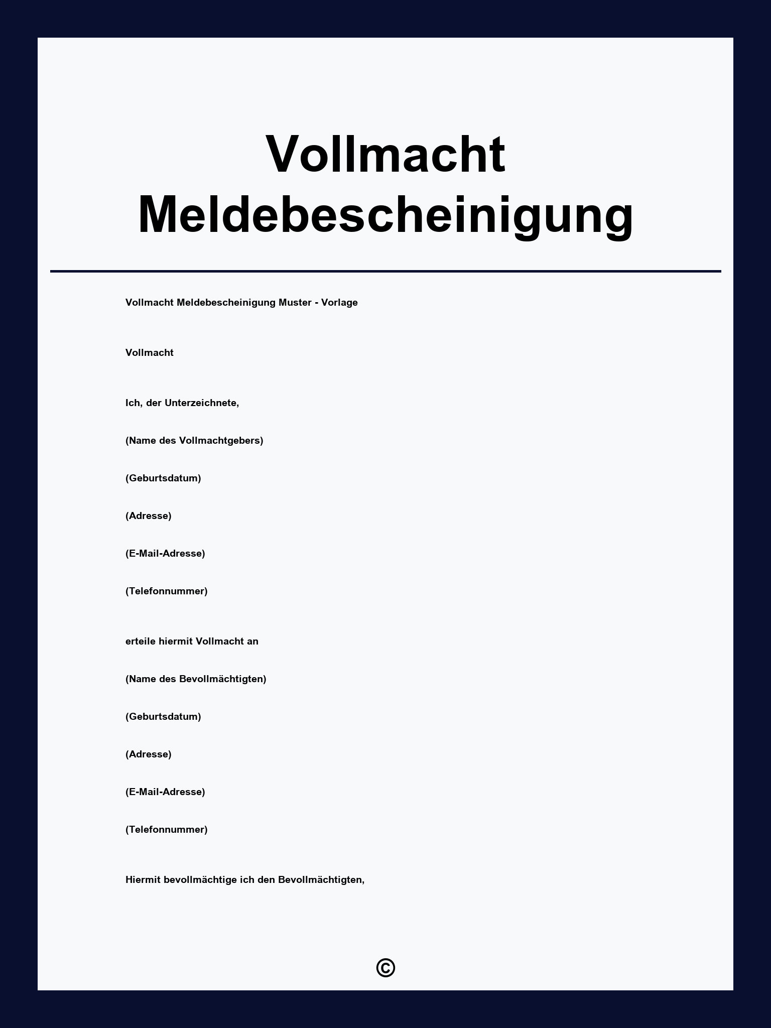 Vollmacht Meldebescheinigung